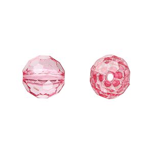 Bead, acrylic, pink, 12mm faceted round. Sold per 100-gram pkg, approximately 100 beads.