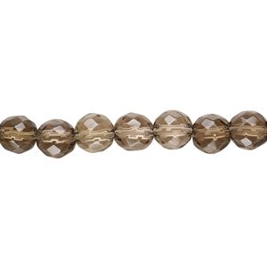 Smoky quartz 1pkg1, hand-cut faceted round bead 8 inch 6-7mm