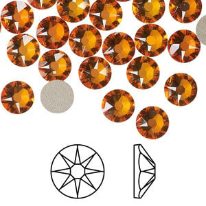 Flat back 1pkg12 dark orange (HICT) foil back, Crystal Passions&reg; 7.07-7.27mm rose round SS34 2088
