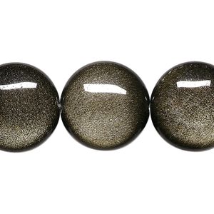 Golden sheen obsidian 1pkg1, flat round bead natural 8 inch 20mm