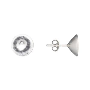 Earstud 1pkg2 Almost Instant Jewelry&reg; sterling silver, 11mm round SS47 rivoli setting / earnuts, 1 pair