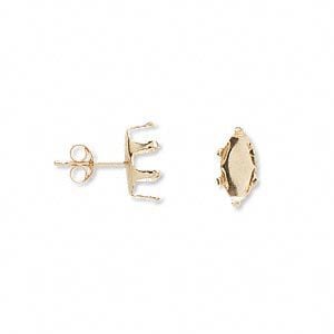Earstud 1pkg2 Snap-Tite&reg; 14Kt gold, 10x5mm marquise 6-prong setting / earnuts, 1 pair