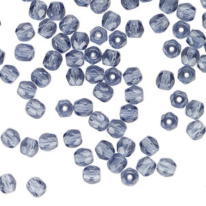 Bead 1pkg100, Czech fire-polished glass, Montana blue, 4mm faceted round.