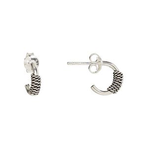 Earstud, Create Compliments&reg;, antiqued sterling silver, 10.5mm half hoop with twisted rope design. Sold per pair.