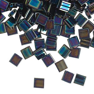 Bead, Miyuki, TILA&reg;, glass, opaque metallic iris variegated blue, (TL455), 5mm square with (2) 0.8mm holes, fits up to 3mm beads. Sold per 40-gram pkg.