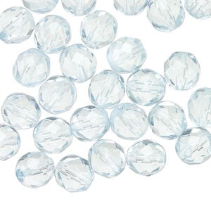 Bead 1pkg50, Czech fire-polished dipped d&eacute;cor glass, light blue, 8mm faceted round.