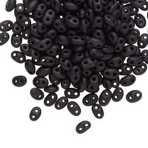 Seed bead, Preciosa Twin&trade; Czech glass, pkg/250g, 5x2.5mm oval, opaque matte black, (23980).