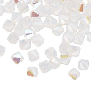 Bead 144pk white opal shimmer, Crystal Passions&reg; 6mm bicone 5328