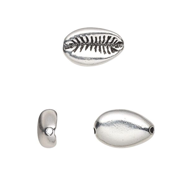 Bead 1pkg2 silver-plated pewter, 14x9mm cowrie shell / 3D, antique TierraCast&reg; image number 0