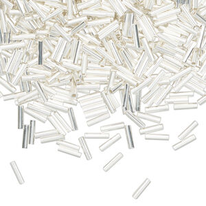 Bead 1pkg1oz silver-finished, 5x1mm tube (liquid silver), brass