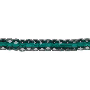 Bead, Czech fire-polished glass, emerald green, 6x3mm faceted rondelle. Sold per 15-1/2" to 16" strand.