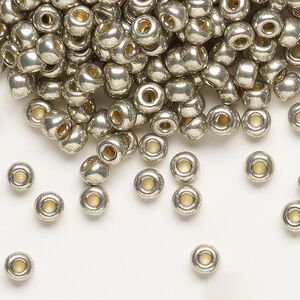 Seed bead, Miyuki 1pkg25g glass, #6 rocaille, Duracoat&reg; opaque galvanized light pewter / outside dyed (RR-4221)