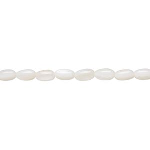 Mother-of-pearl shell 1pkg1, oval bead 15.5 to 16 inch white 5x3mm