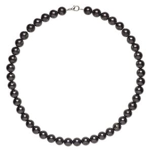 Shungite / brass 1pkg1, imitation rhodium-plated round necklace natural 18 inch / lobster claw clasp 10mm