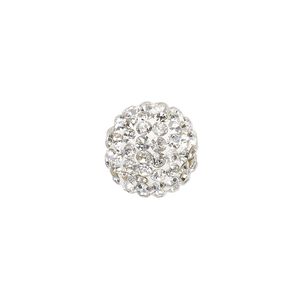 Bead, glass rhinestone / epoxy / resin, white and clear, 14mm round. Sold individually.
