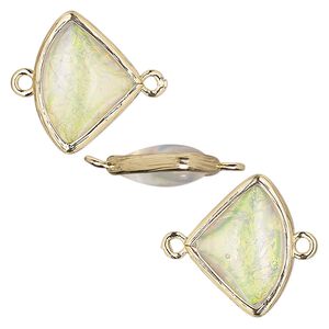 Link, Opalized Ice&trade;, "opal" (resin) and gold-finished brass, white, 19x15mm double-sided fan. Sold per pkg of 4.