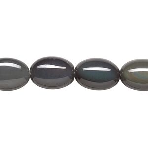 Rainbow obsidian 1pkg1, flat oval bead natural 8 inch 14x10mm