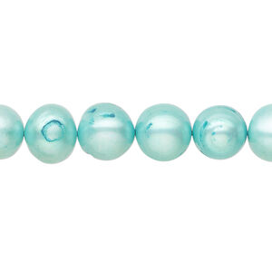 Freshwater pearl 1pkg1, semi-round, 15 inch aqua 10-11mm cultured