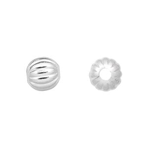 Bead 1pkg10 silver-plated, 10mm corrugated round, brass
