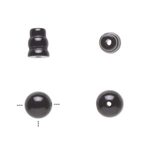 Black onyx 2pkg2, T-drilled round / cone bead 8mm / 8x5mm-9x6mm