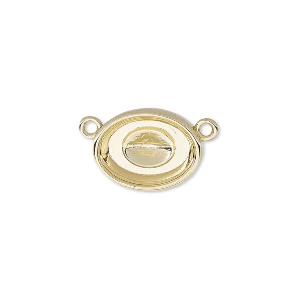 Link, Almost Instant Jewelry&reg;, gold-plated "pewter" (zinc-based alloy), 16x12mm oval with 14x10mm oval setting. Sold per pkg of 2. image number 0