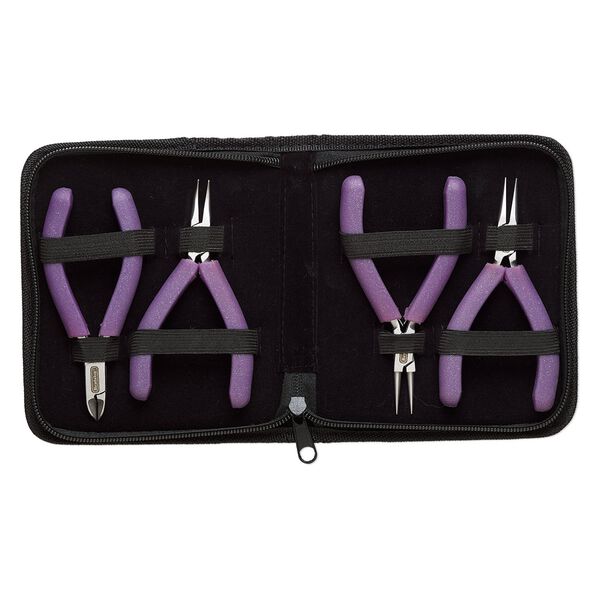 Pliers, Beadalon&reg;, Glimmer series, stainless steel and plastic polymer, pkg/set of 4, lavender speckle, 4-5/8 inches. image number 0