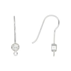 Ear wire fishhook 1pkg2 sterling silver / cubic zirconia, 25mm / closed loop, 20 gauge clear 1 pair