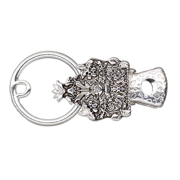 Clasp alligator clip 1pkg1 silver-finished "pewter" (zinc alloy), 19x15mm fancy pentagon, antique steel 1-strand image number 0