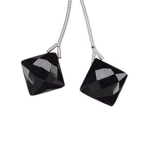 Black onyx 1pkg2, hand-cut top-drilled puffed faceted diamond bead 16mm