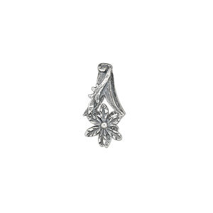 Bail, JBB Findings, ice-pick, antiqued sterling silver, 17x8mm flower, 11mm grip length. Sold individually.