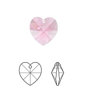Drop 2pk rose, Crystal Passions&reg; 14mm pendant heart 6228