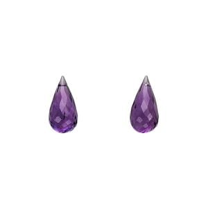 Amethyst 1pkg2, hand-cut top-drilled faceted briolette bead natural 12x6mm