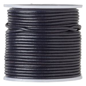 Cord, leather (dyed), navy blue, 1.4-1.6mm round. Sold per 25-yard spool.