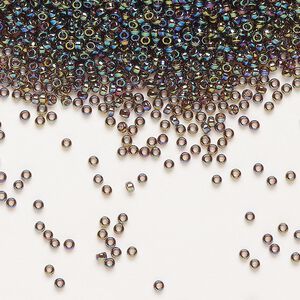 Seed bead, Miyuki, glass, pkg/250g, #15 rocaille, translucent rainbow root beer (RR-296).