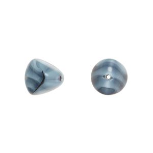 Bead, Czech pressed glass, light blue/black, 12x11mm trigon. Sold per 15" to 16" strand.