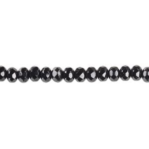 Bead, Czech fire-polished glass, jet, 5x4mm faceted rondelle. Sold per 15-1/2" to 16" strand.