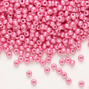 Seed bead, Preciosa Ornela Czech glass, pkg/500g, #8 rocaille, opaque PermaLux dyed pink chalkwhite, (22010).
