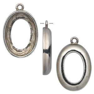 Drop, Almost Instant Jewelry&reg;, gunmetal-plated pewter (tin-based alloy), 24x18mm oval with 22x16mm cosmic oval setting. Sold individually.