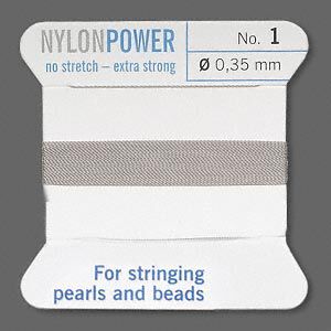 Thread, Griffin, nylon, grey, size #1. Sold per 2-meter card (approximately 78 inches).