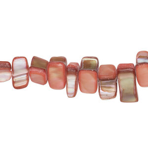 Mother-of-pearl shell 1pkg1, triangle tube bead 15 inch dark salmon 8x4mm-13x6mm