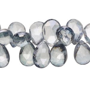 Quartz crystal 1pkg1, hand-cut top-drilled faceted puffed teardrop bead 7 inch 12x9mm-14x10mm