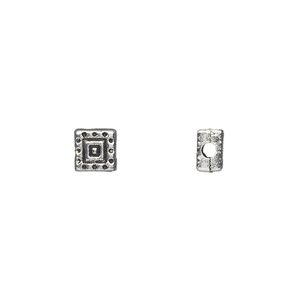 Bead 1pkg50 silver-plated "pewter", 6mm square / 2sided, antique