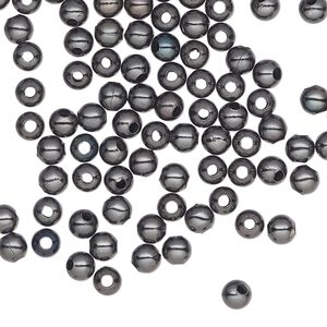 Bead 1pkg100 gunmetal-plated, 4mm round, steel