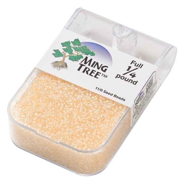 Seed bead, Ming Tree&trade;, glass, pkg/1/4 pound, #11 round, transparent color-lined cream yellow. image number 0
