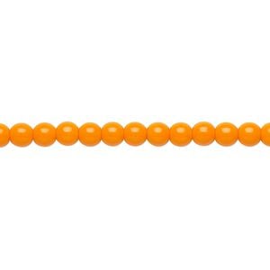 Bead, Preciosa, Czech glass druk, opaque bright orange, 4mm round. Sold per 15-1/2" to 16" strand.