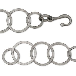 Chain 1pkg1 silver-plated cable, 14mm flat round / hook-and-eye clasp, antique brass 6.5 inch