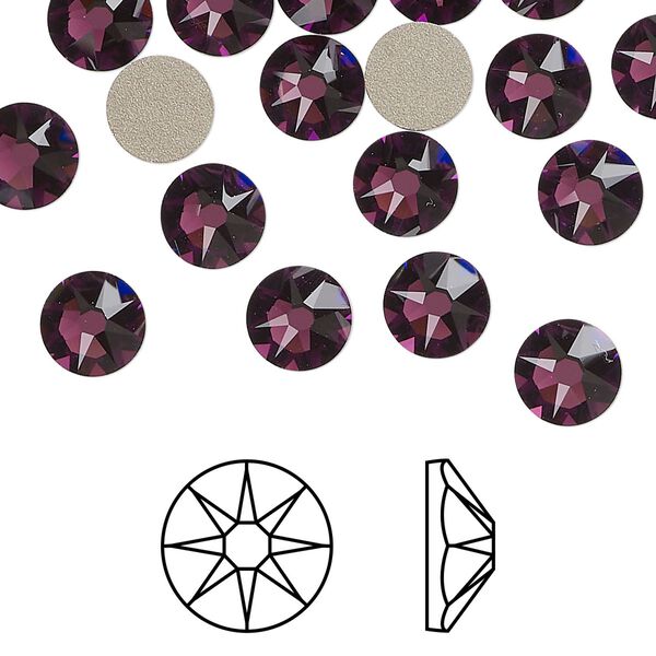 Flat back 144pk amethyst foil back, Swarovski&reg; 7.07-7.27mm rose round SS34 2088 image number 0
