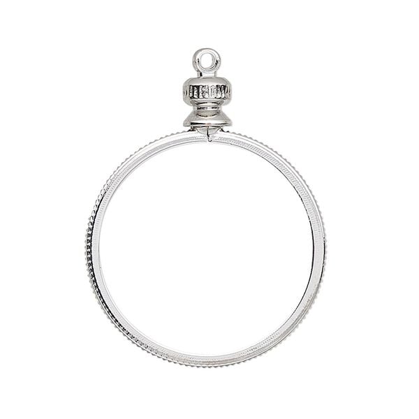 Drop, imitation nickel-plated brass, 33x25mm round with twist-off top and open back with 24mm flat round bezel setting. Sold individually. image number 0