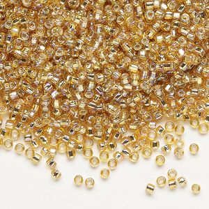 Seed bead, Dyna-Mites&trade;, glass, pkg/1/2kg, #11 round, translucent silver-lined rainbow gold, (62R:SR 11/0 SR).