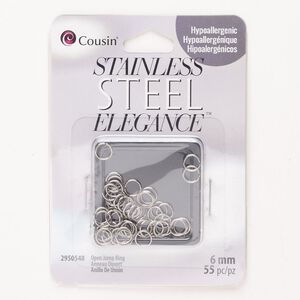 Jump ring 1pkg55 silver-finished, 6mm round, 22 gauge / 4.1mm inside diameter / stainless steel